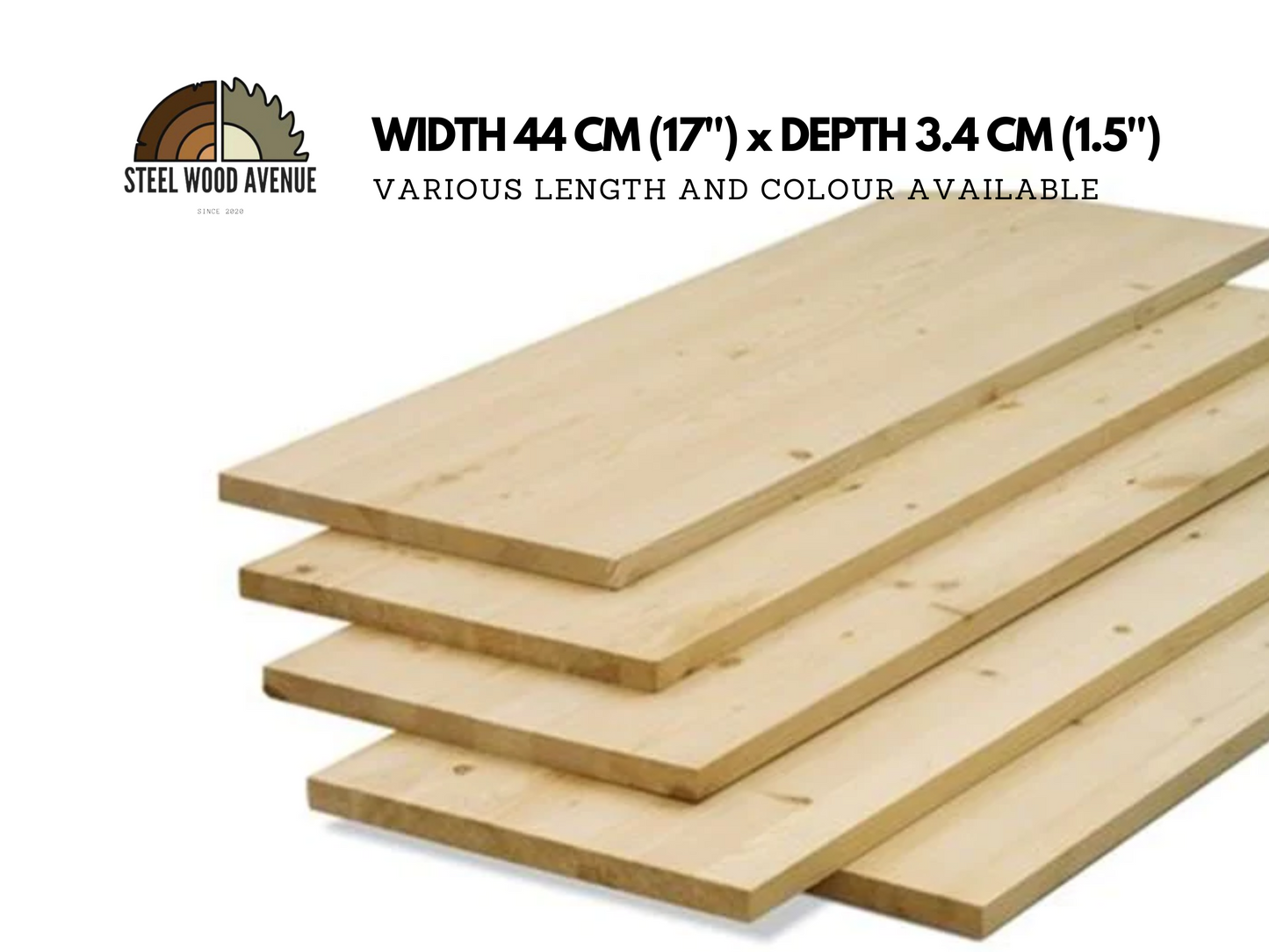 Rustic Extra Deep Scaffold Board for Shelf - 44cm x 3.4cm