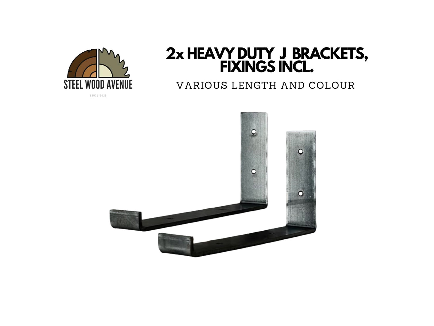 2x Industrial J Brackets for Shelves