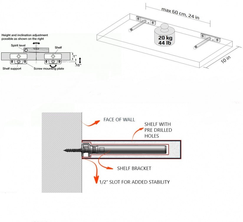 Set of Floating Shelf Brackets with Hollow Anchor Fixings