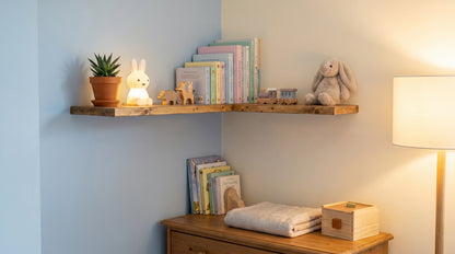 Solid Wood Corner Shelf, Rustic Floating Wall Shelving (Depth 22cm)