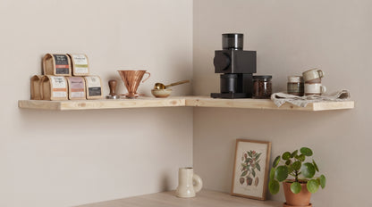 Solid Wood Corner Shelf, Rustic Floating Wall Shelving (Depth 22cm)