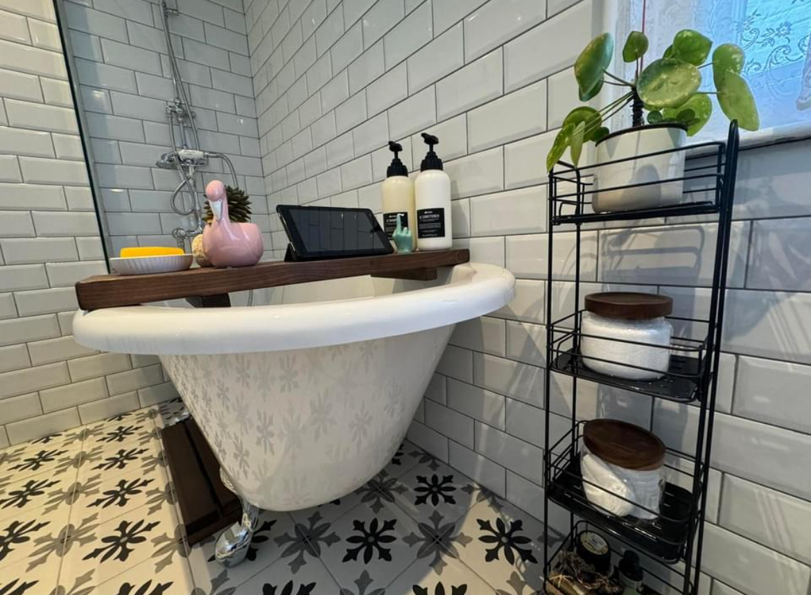 Rustic Wooden Bath Caddy / Tray with Stoppers