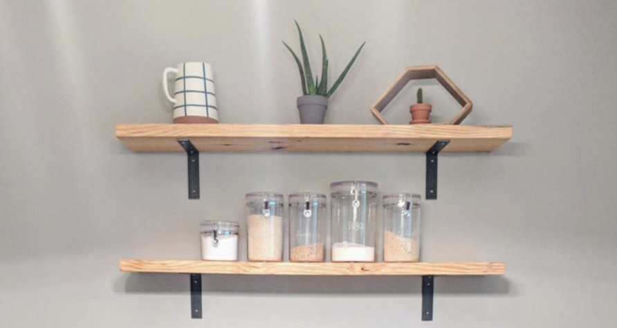 Rustic Shelf with Flat Brackets, W22cm x D3.4cm
