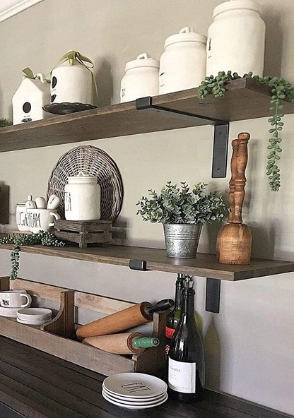 Rustic Deep Shelf with Lipped Down Brackets, W30cm x D3.4cm