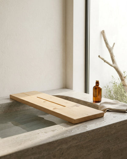 Solid Wood Bath Caddy, Wooden Bathtub Shelf with Phone & Tablet Groove