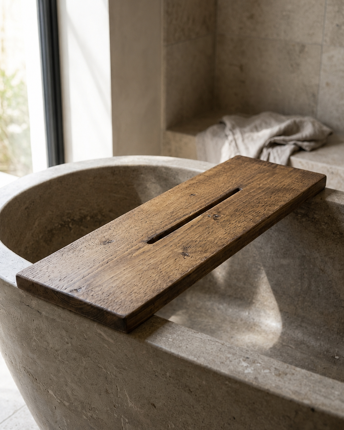 Solid Wood Bath Caddy, Wooden Bathtub Shelf with Phone & Tablet Groove