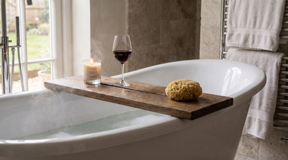 Solid Wood Bath Caddy, Wooden Bathtub Shelf with Phone & Tablet Groove