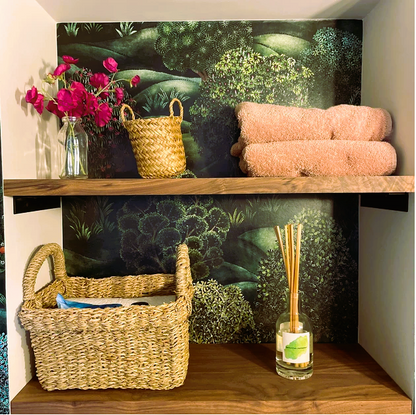 Rustic Deep Alcove Shelf with Angle Brackets, W30cm x D3.4cm
