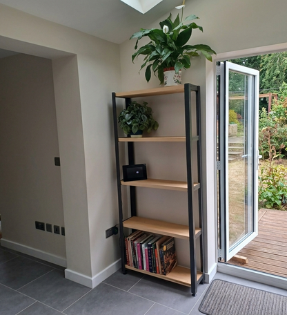 Deep Industrial Wood & Metal Shelving Unit