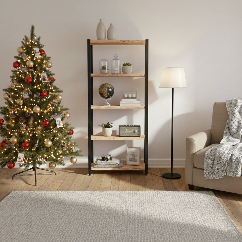 Deep Industrial Wood & Metal Shelving Unit