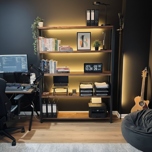 Deep Industrial Wood & Metal Shelving Unit