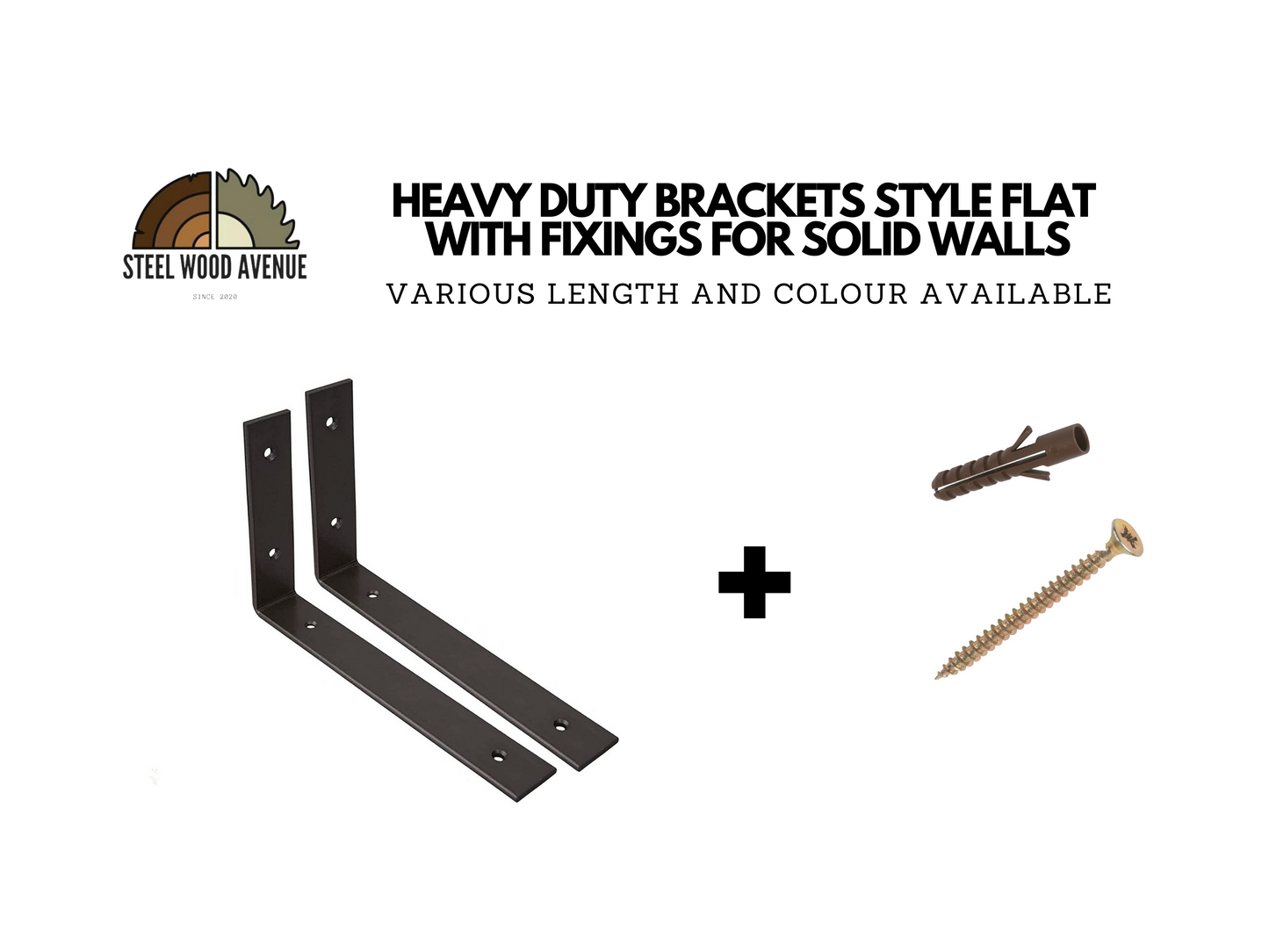 Rustic Shelf with Flat Brackets, W22cm x D3.4cm