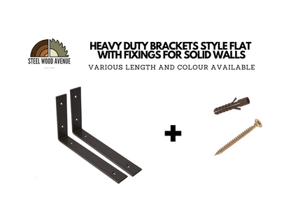 Rustic Shelf with Flat Brackets, W22cm x D3.4cm