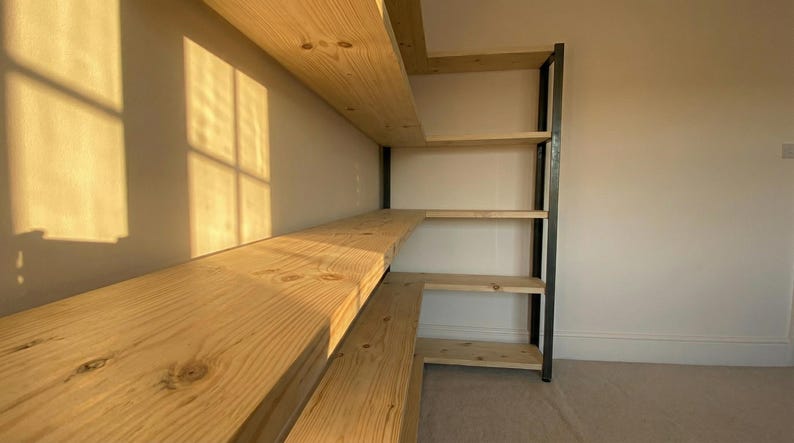 Industrial corner shelving unit, bookshelf