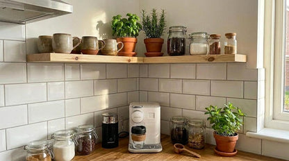 Solid wood corner shelf, rustic floating wall shelving (depth 15cm)