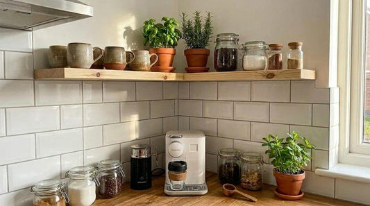 Solid wood corner shelf, rustic floating wall shelving (depth 15cm)