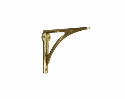 L-shaped polished brass shelf bracket with curved support brace